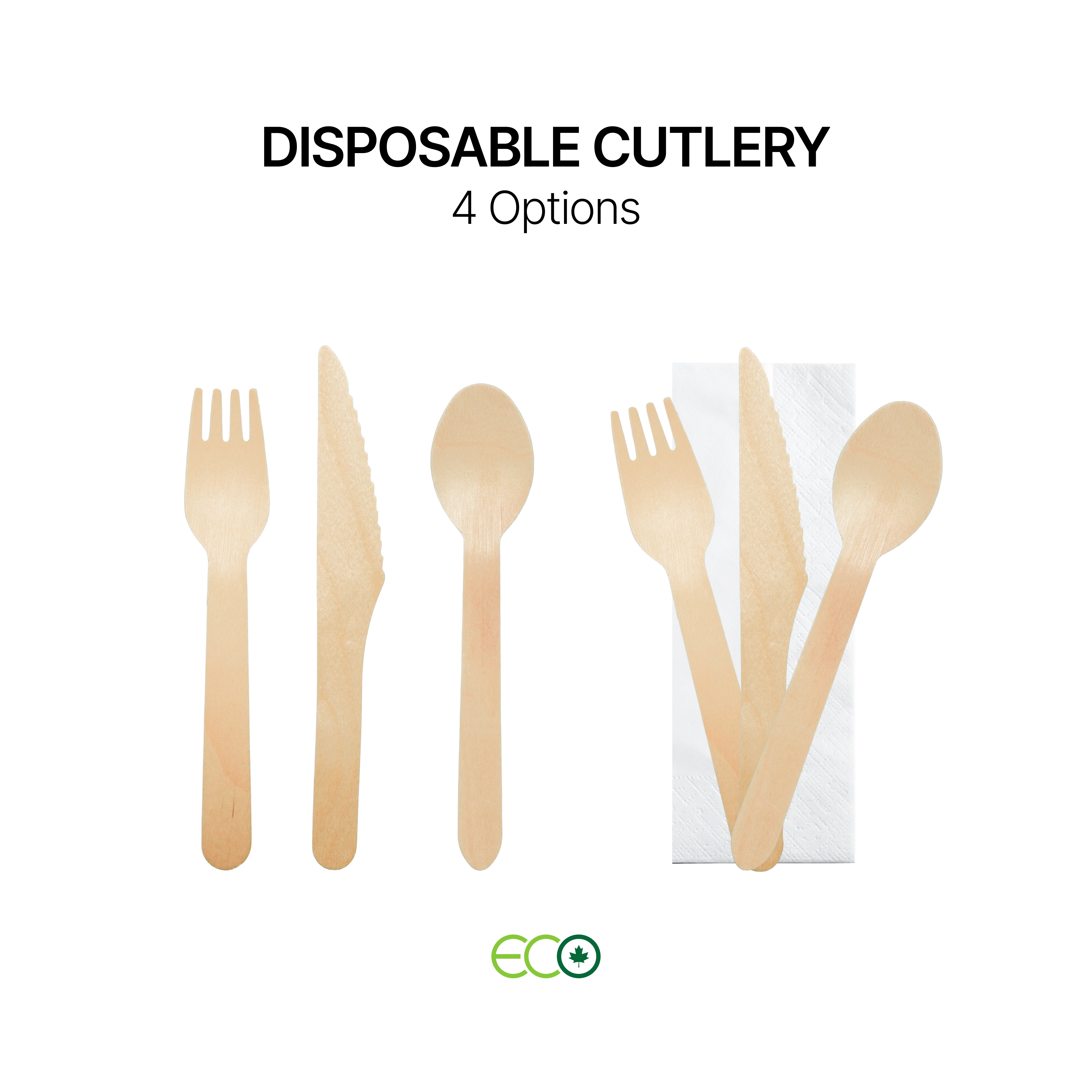 Disposable Wooden Cutlery set (Fork / Spoon / Knife / Napkin)