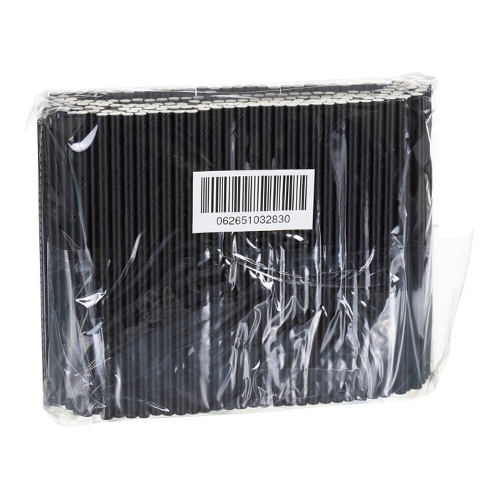 6In Super Jumbo Black Paper Straws, Unwrapped